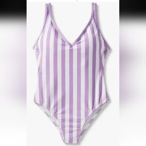 Kona Sol Purple and White Striped 1 Pc Swimsuit Sz 16W New With Tags